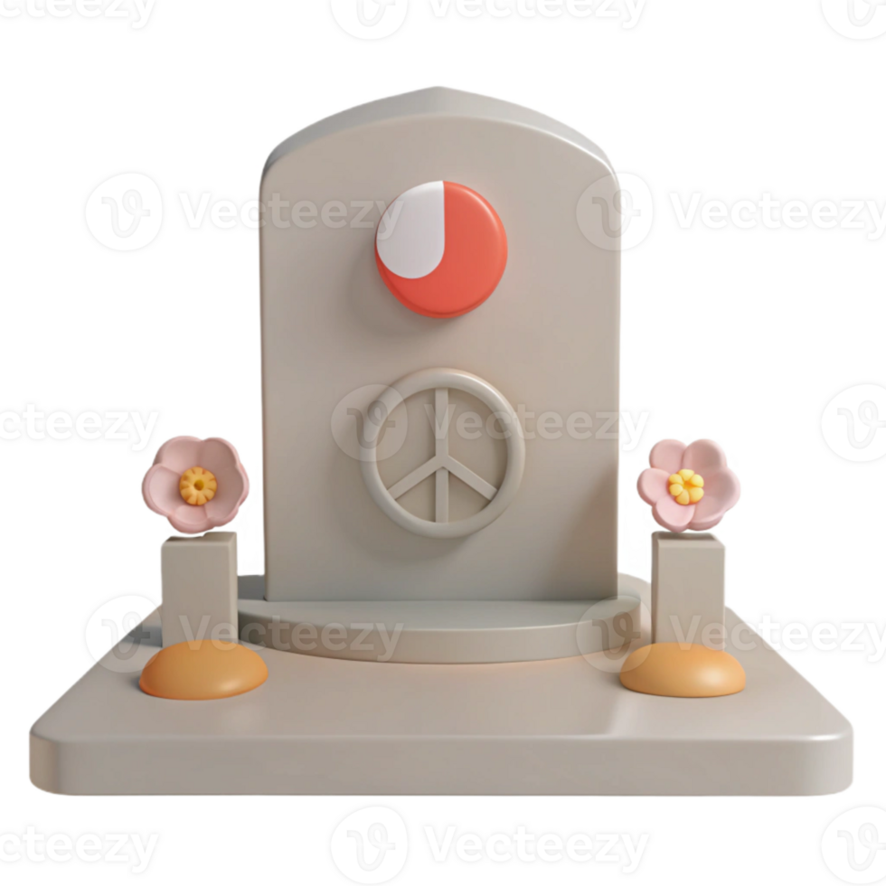 3D Render of Peace Symbol with Flowers and a Circle png