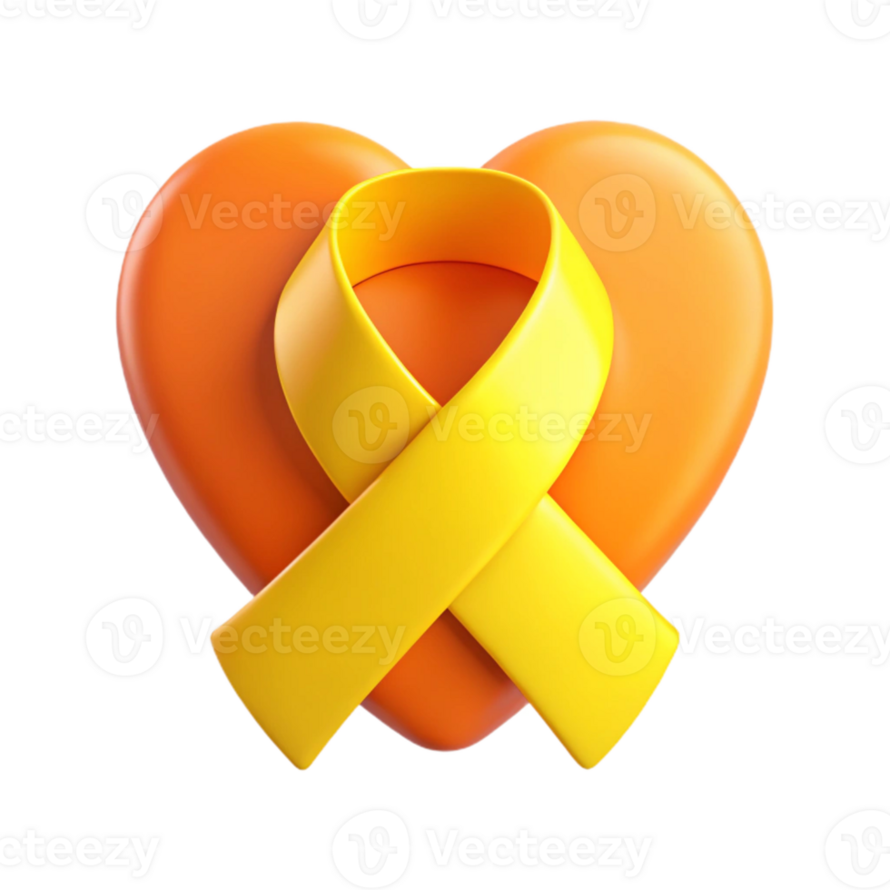 Yellow Ribbon on Orange Heart A Symbol of Support png