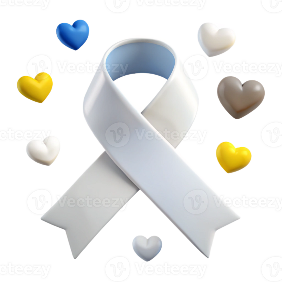 White Ribbon Awareness Supporting a Cause with Hearts png