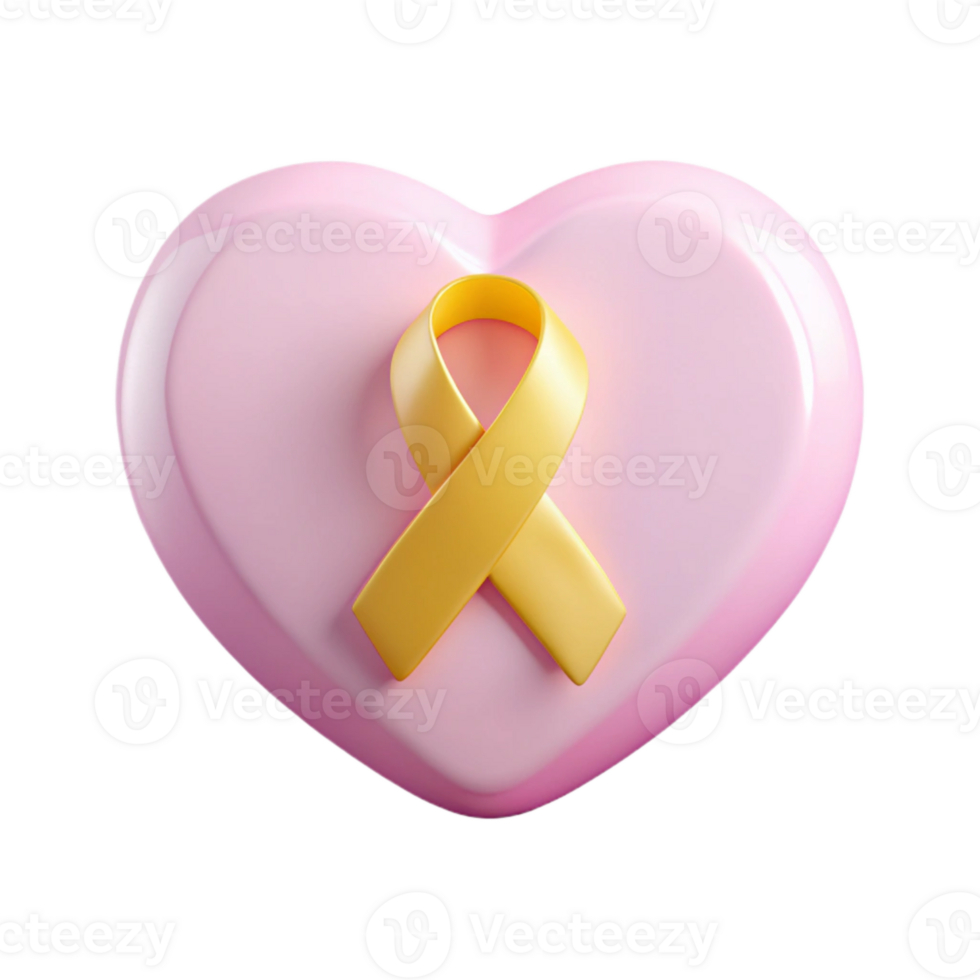 Gold Ribbon on Pink Heart Symbol of Hope and Support png
