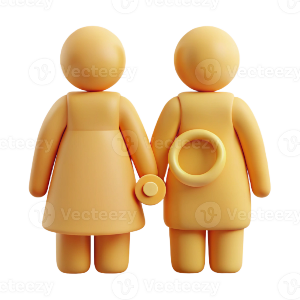 3D Illustration of Two Figures Holding Hands with a Ring Symbol on One s Back png