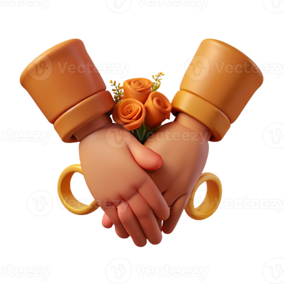 3D Rendered Couple Holding Hands with Roses and Rings png