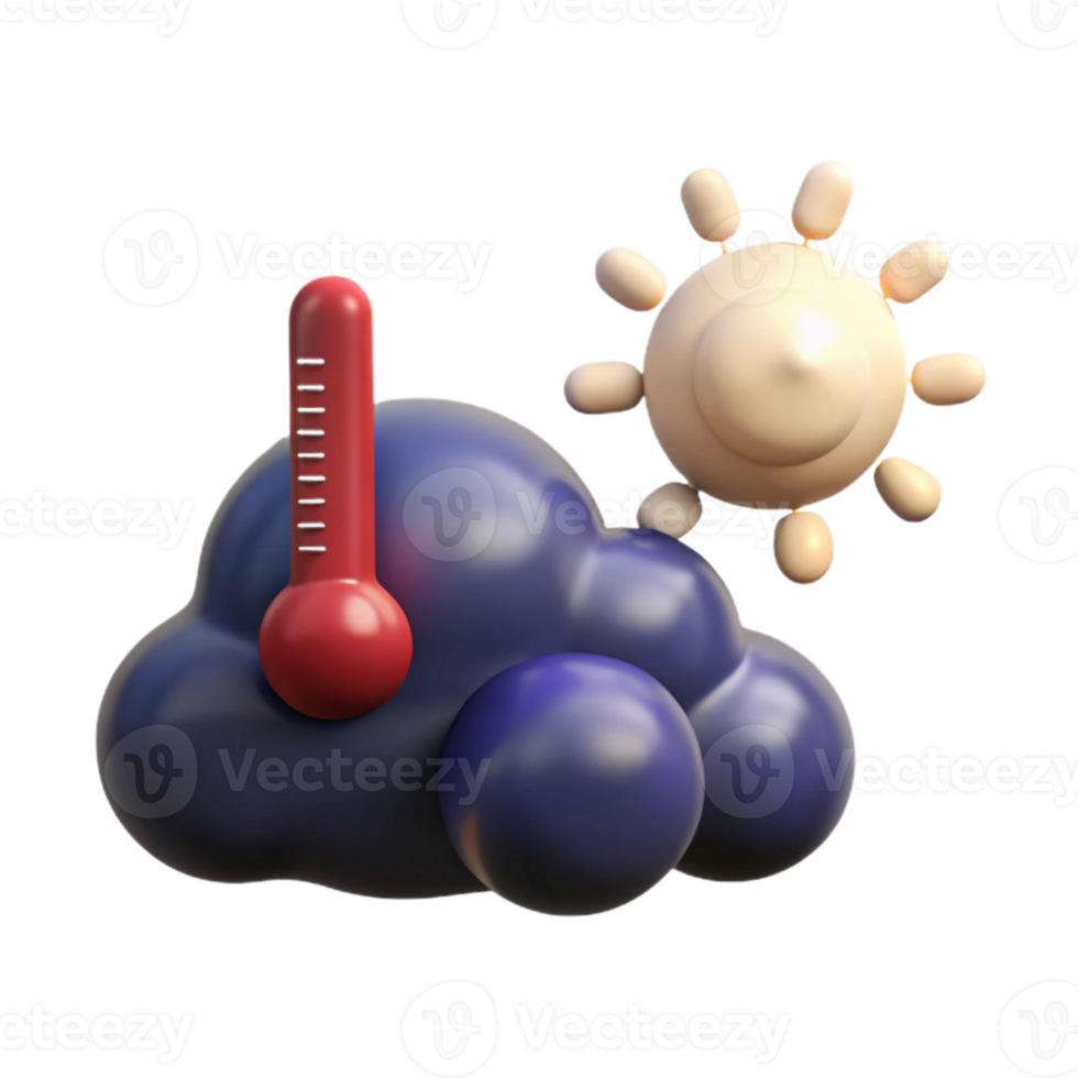 3D Rendered Cloud with Sun and Thermometer png