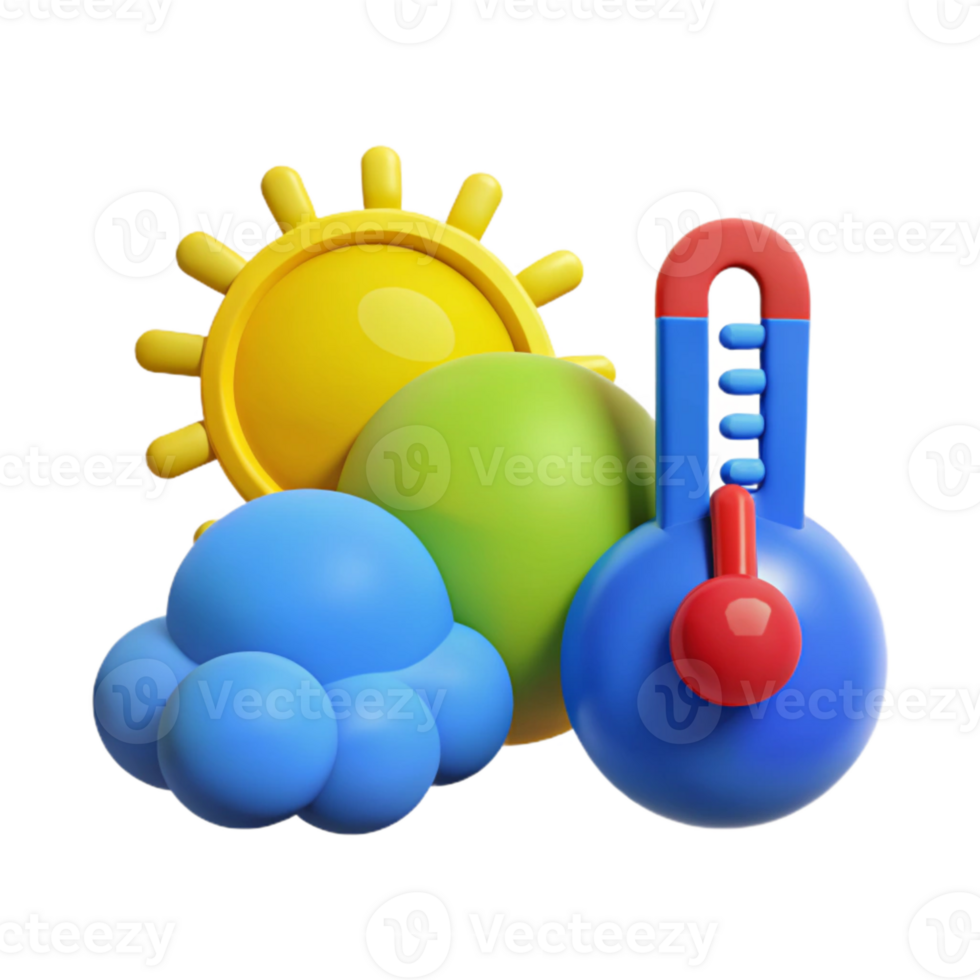 Sunny Day with Thermometer and Clouds - 3D Illustration png
