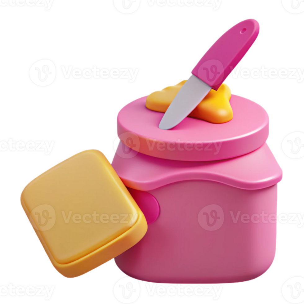 3D Render of a Pink Jar with a Knife, Yellow Spread, and Toast png