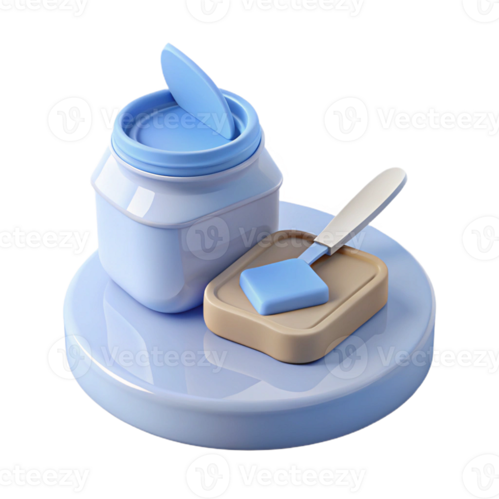 3D Render of Jar with Lid Open and Butter Knife png