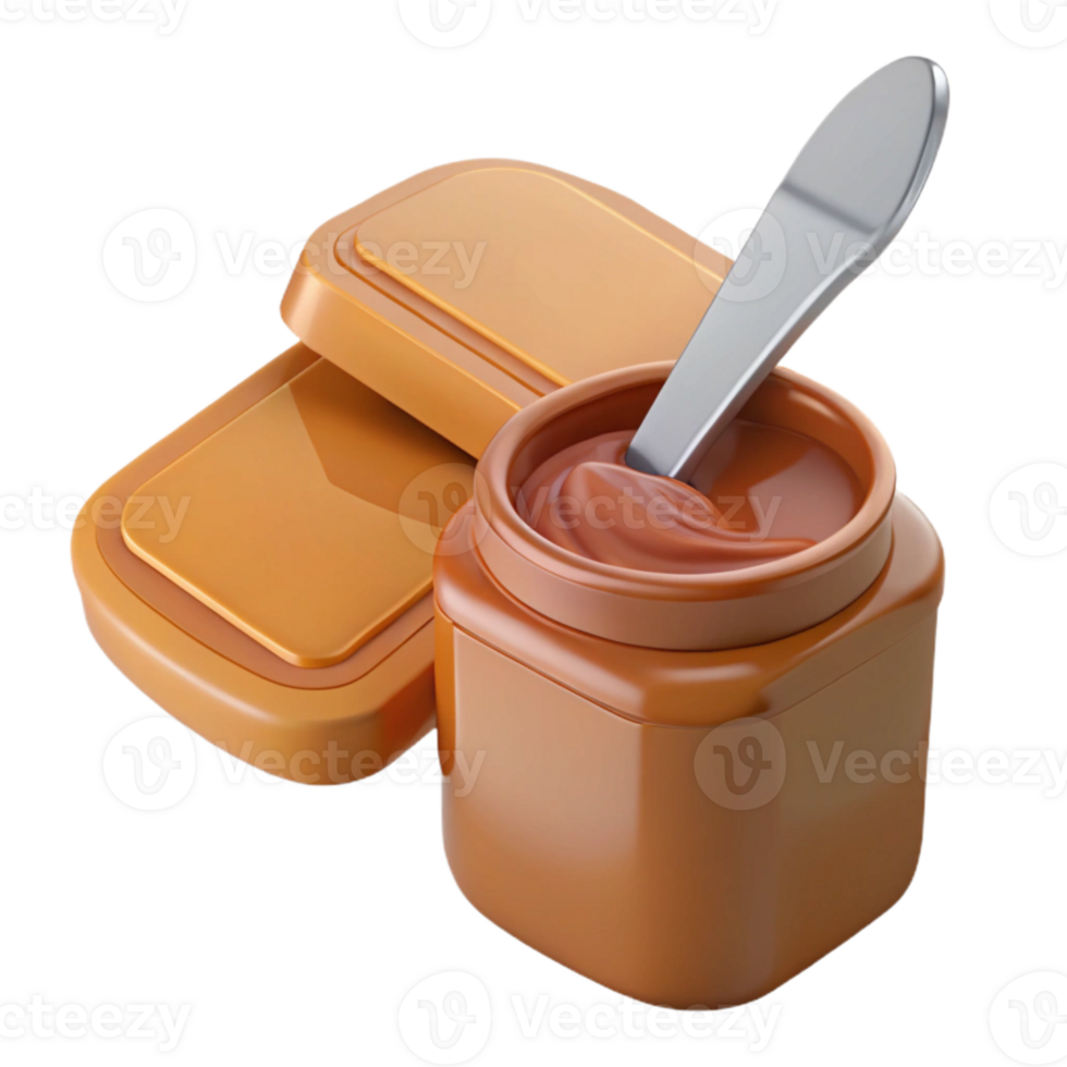 Caramel Spread in Jar with Spoon png