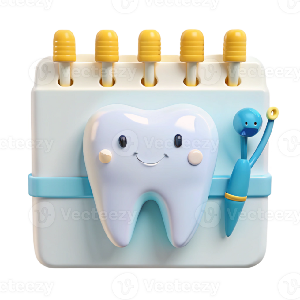 sonriente diente con cepillo de dientes y seda floja - dental higiene ilustración png