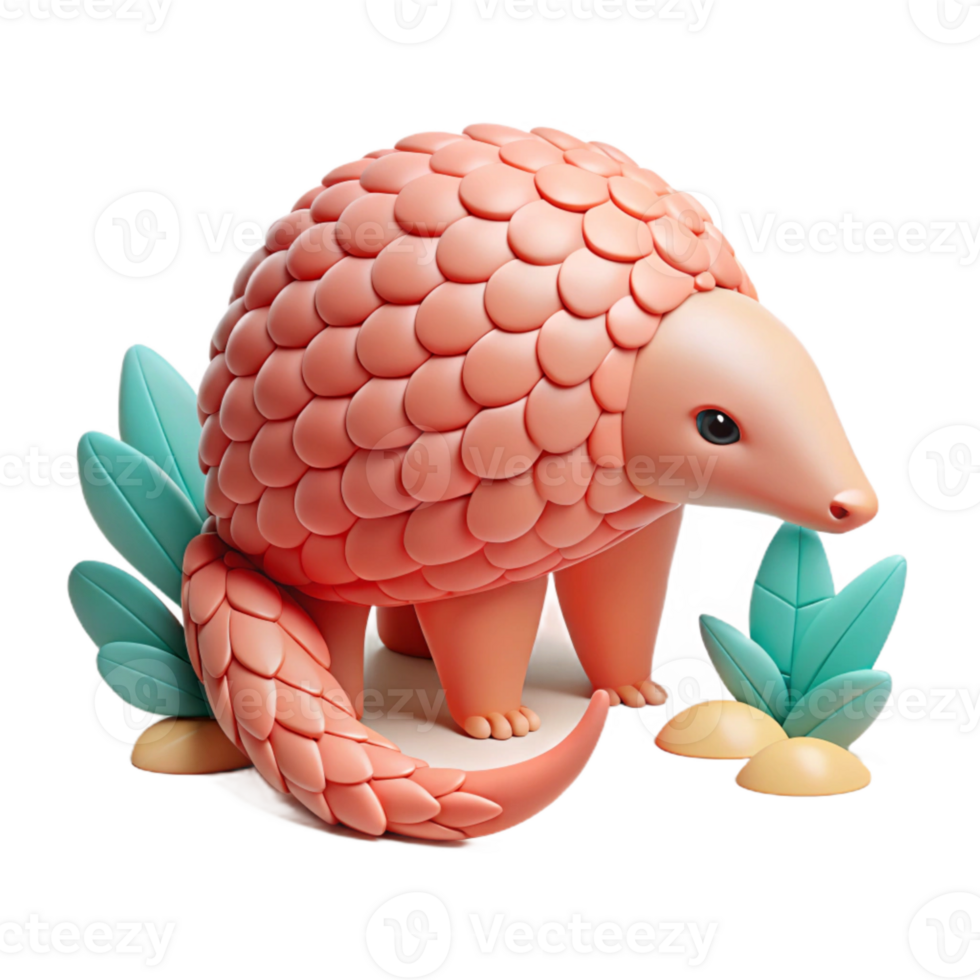 Cute Scaly Animal 3D Model with Green Leaves png