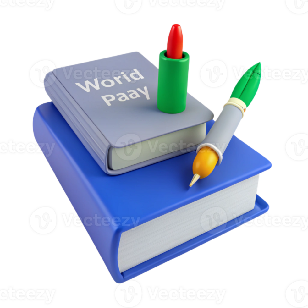 Stack of Books with Pen and Lipstick png