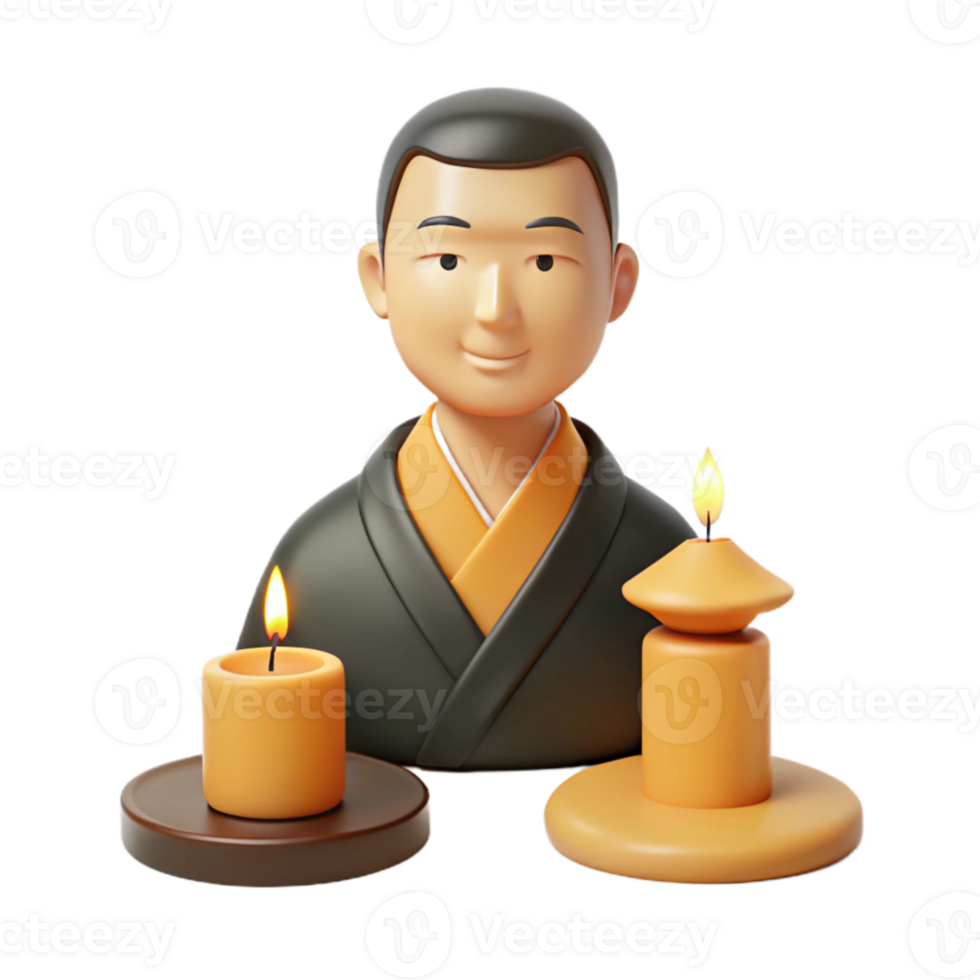 3D Render of a Person in Traditional Clothing Holding a Candle png