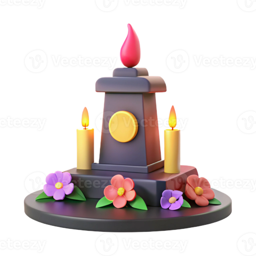 3D Render of a Memorial Altar with Candles and Flowers png