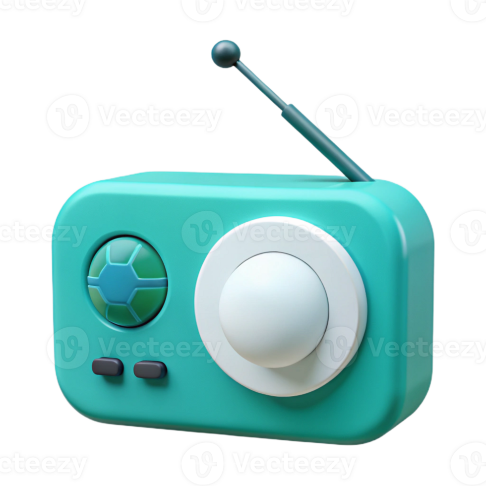3D Cartoon Radio with Antenna and Buttons png