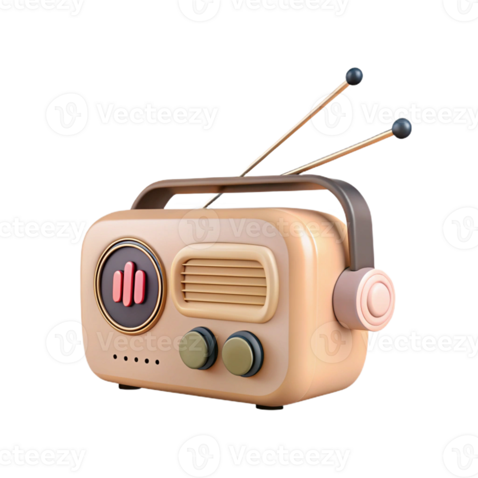 Vintage Radio with Antenna - 3D Rendering png