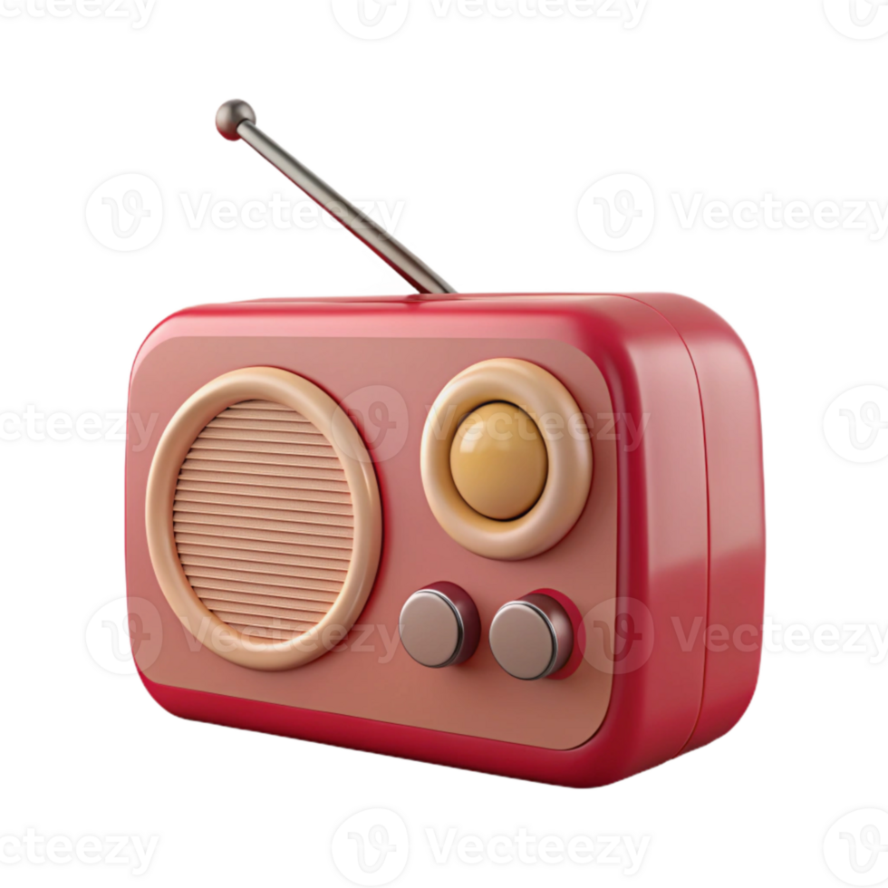 Vintage Red Radio with Antenna and Speaker png