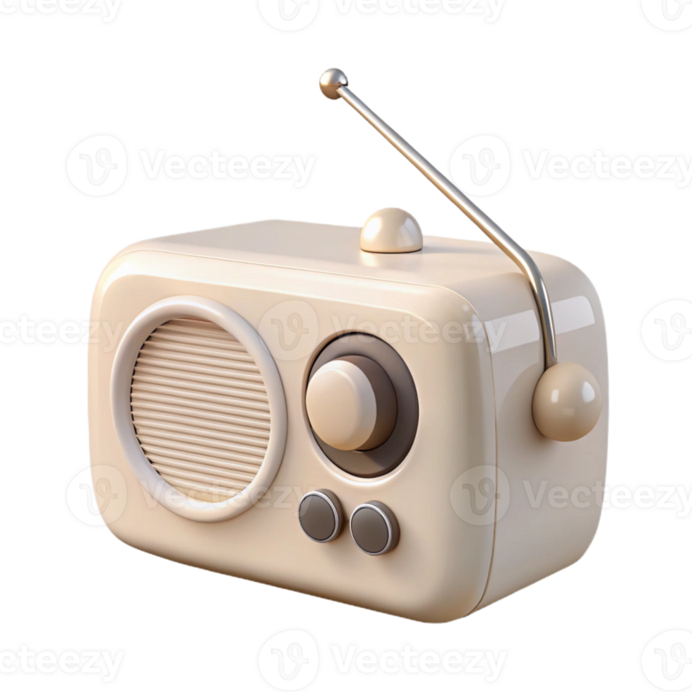 Vintage Radio Receiver with Antenna, Speaker, and Tuning Knob png