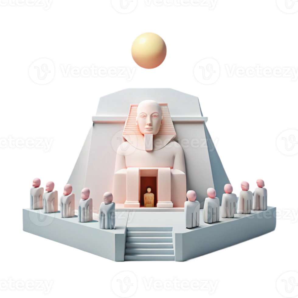 3D Render of White Pyramid with Statue and Small Figures png