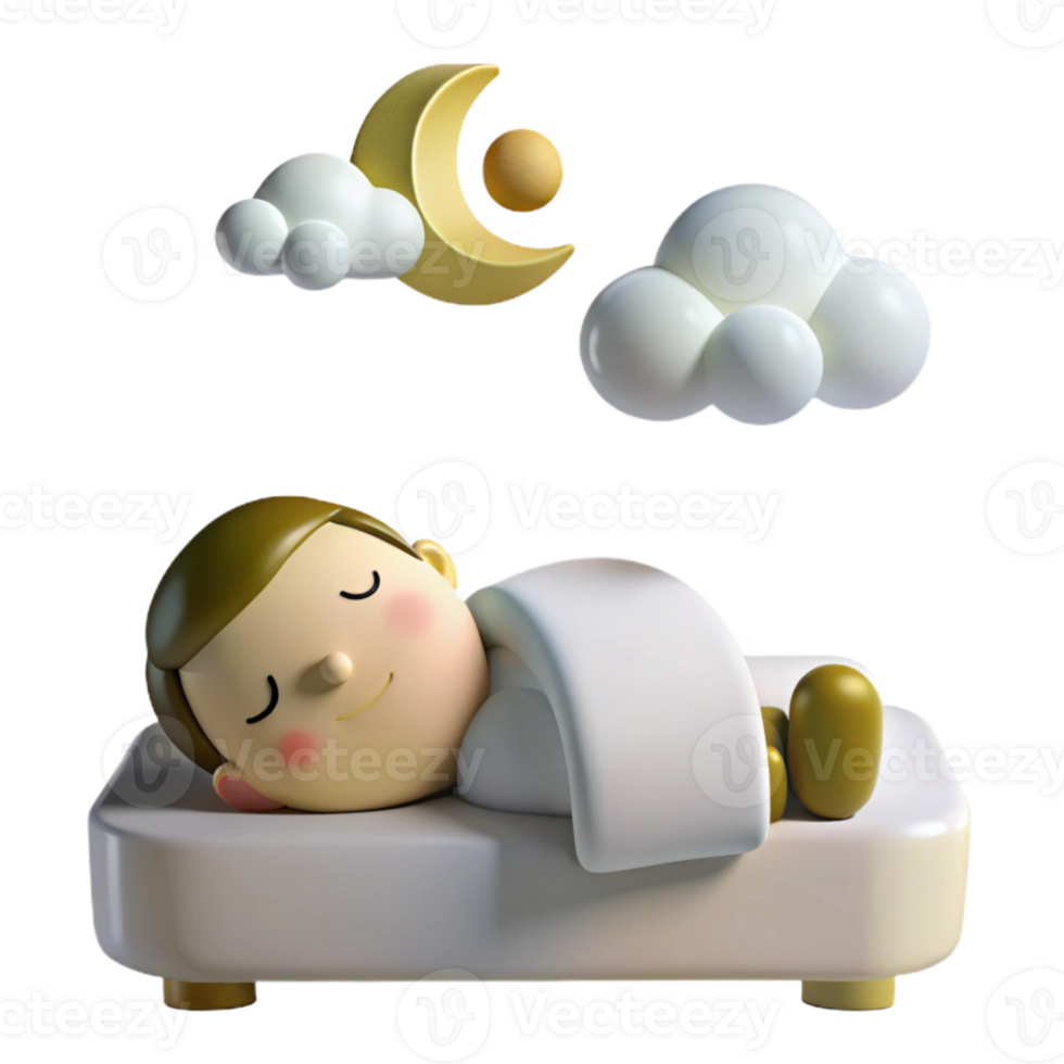 Sleeping Cartoon Character Under a Crescent Moon png