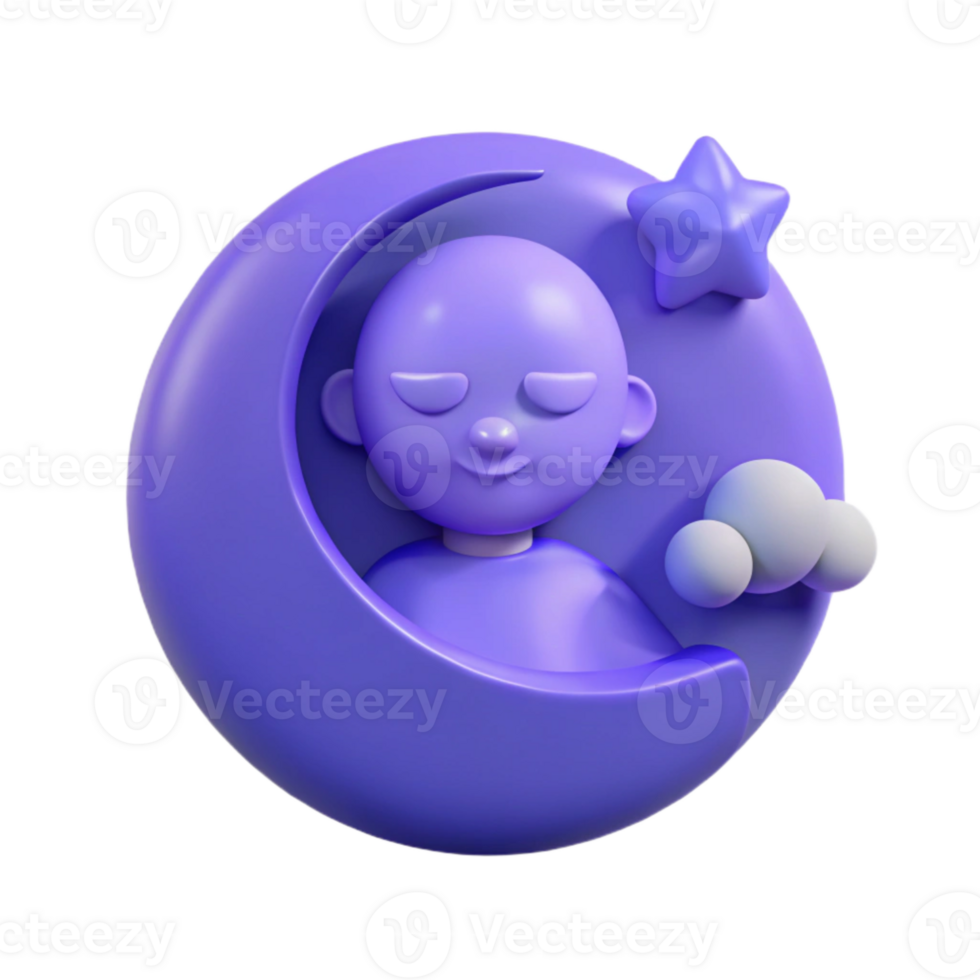 Sleeping Character in Crescent Moon with Star and Clouds png
