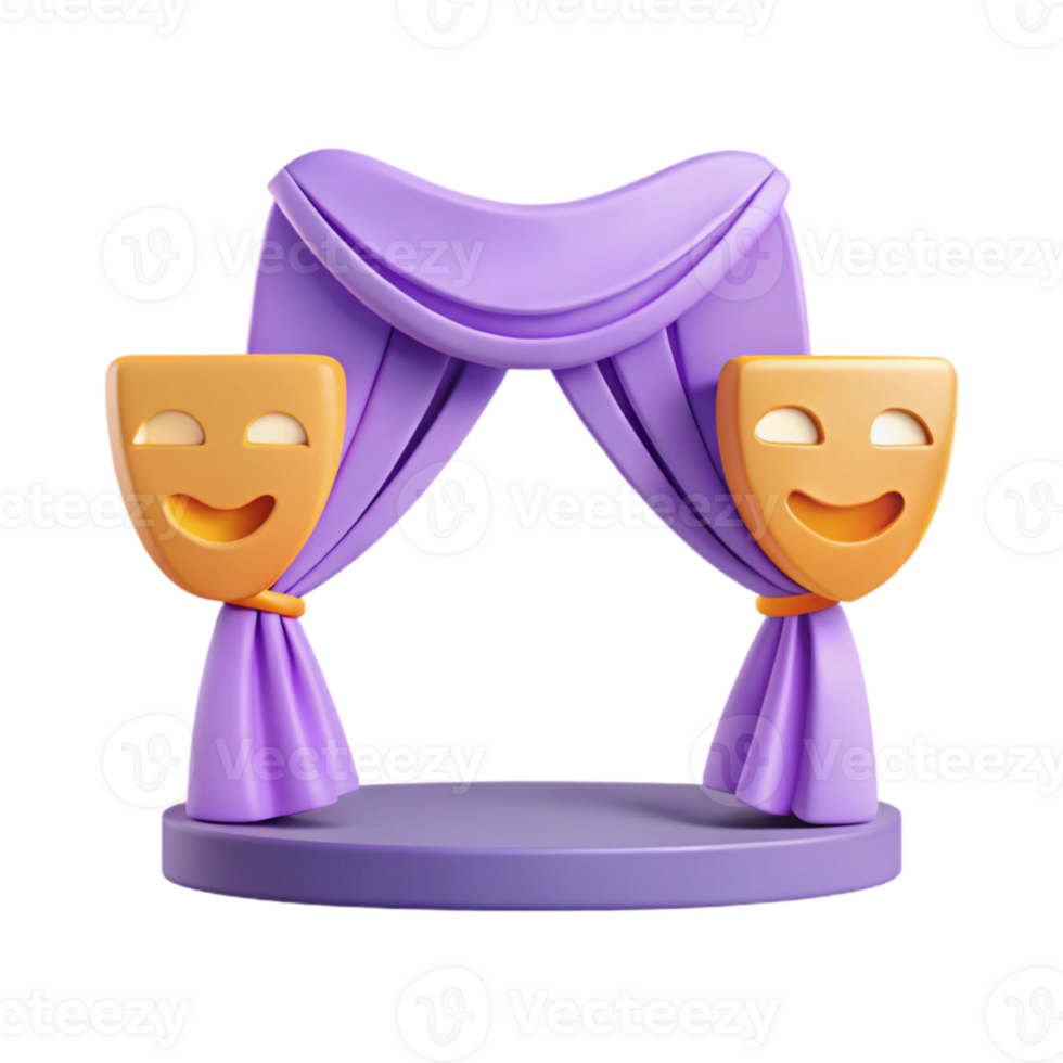 3D Render of Purple Stage Curtain with Comedy Mask png