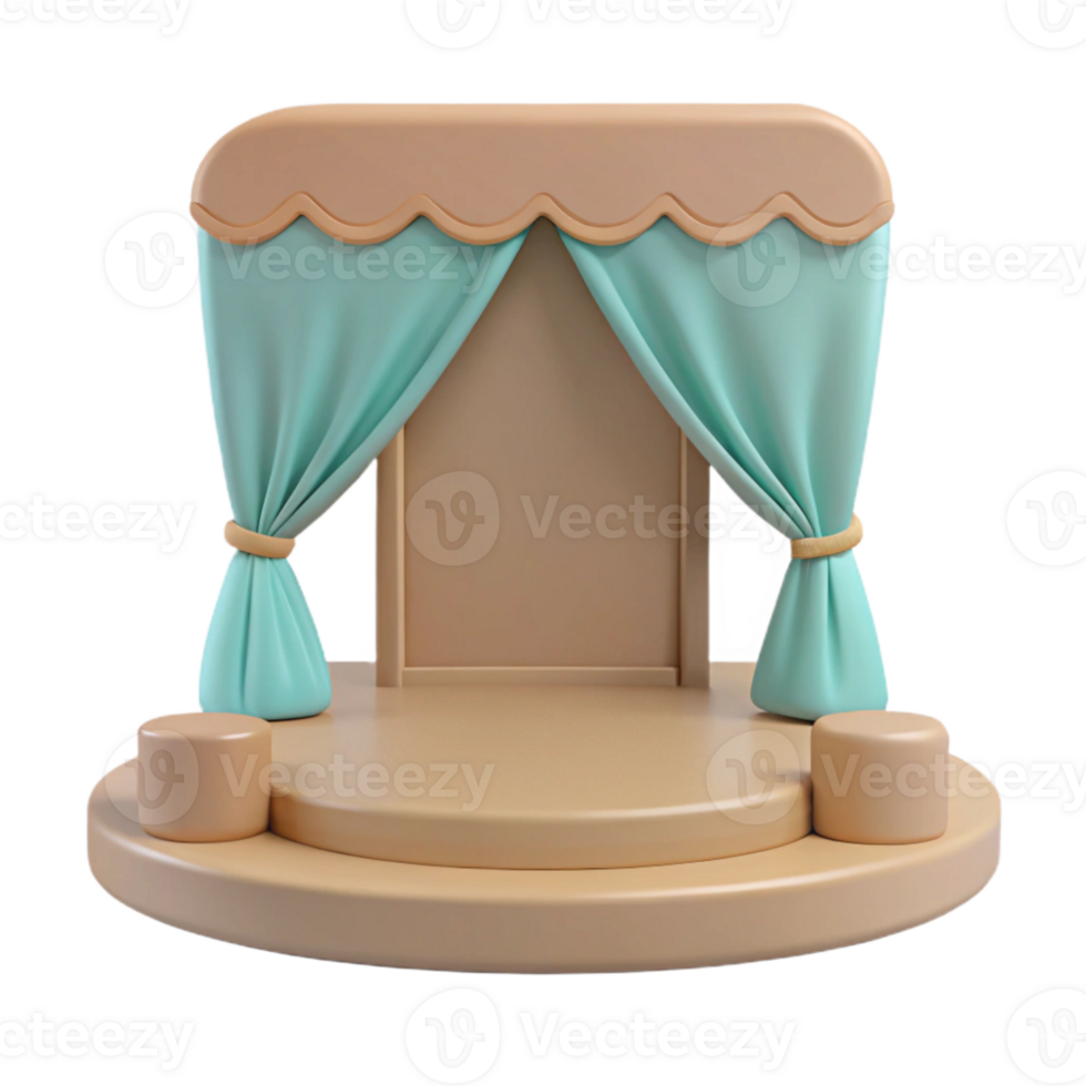 3D Render of a Cartoon Stage with Curtains and Platforms png