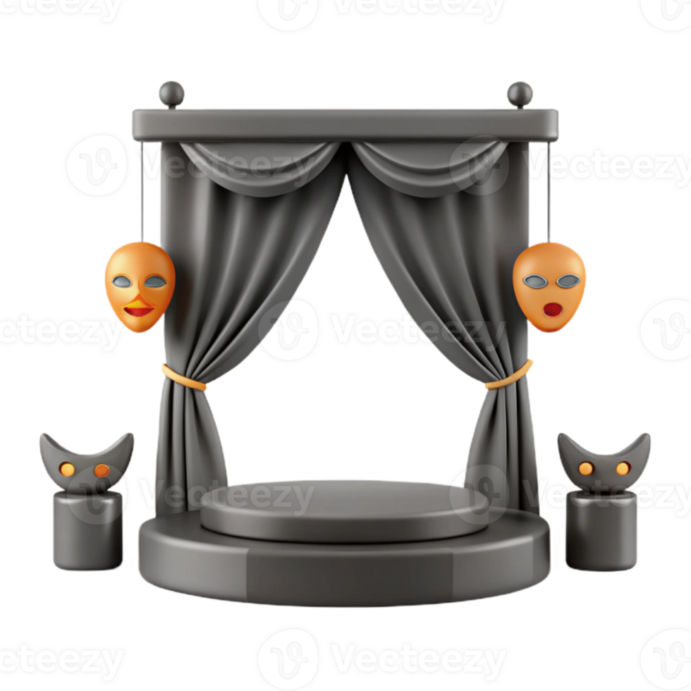 3D Render of Stage with Curtain and Podium png