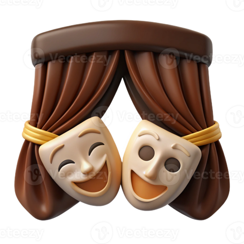 Smiling Masks Behind Stage Curtain png