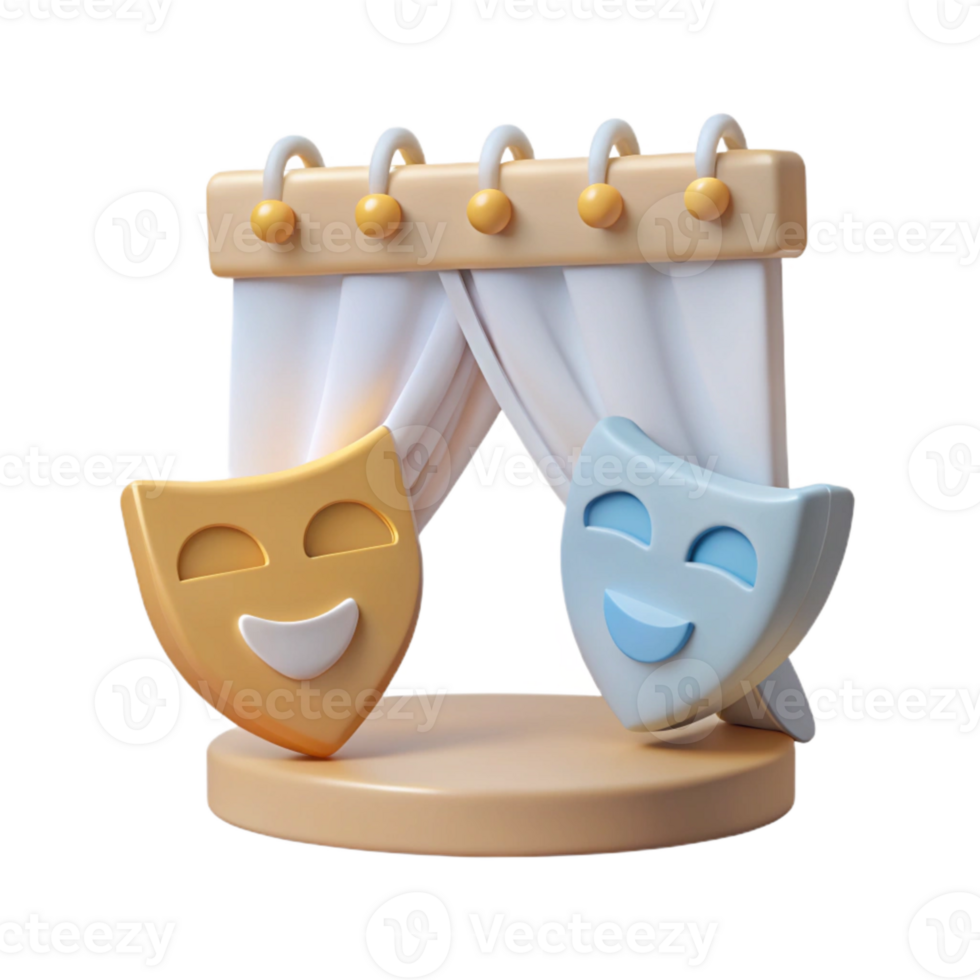 3D Render of Stage Curtain with Smiling Masks png