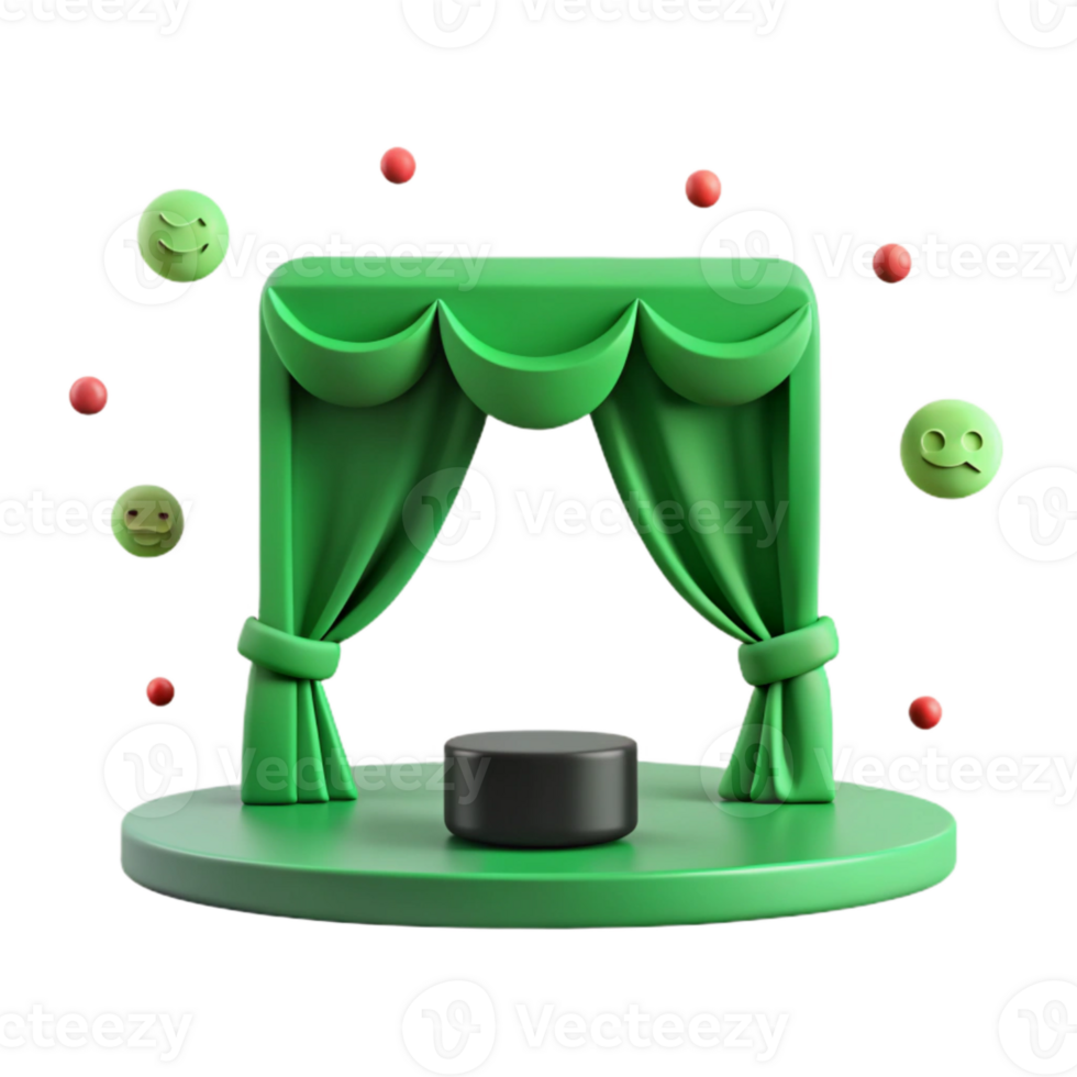 3D Render of a Stage with Green Curtains and a Black Pedestal png