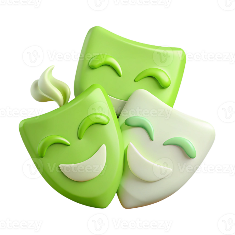 Smiling Masks 3D Render of Playful Faces png