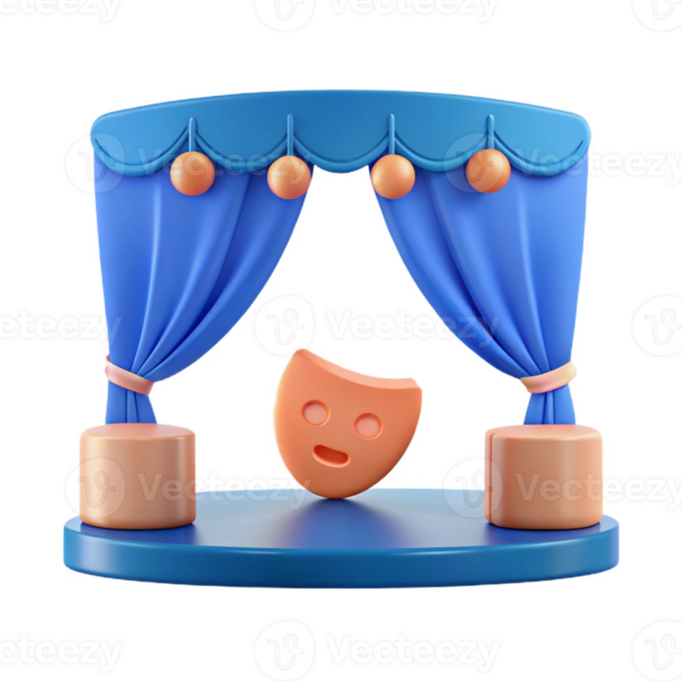 3D Render of a Stage with a Comedy Mask png