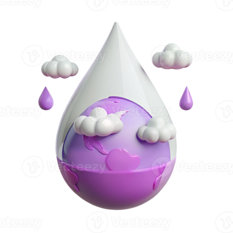 3D Render of Earth Inside a Water Drop with Clouds png