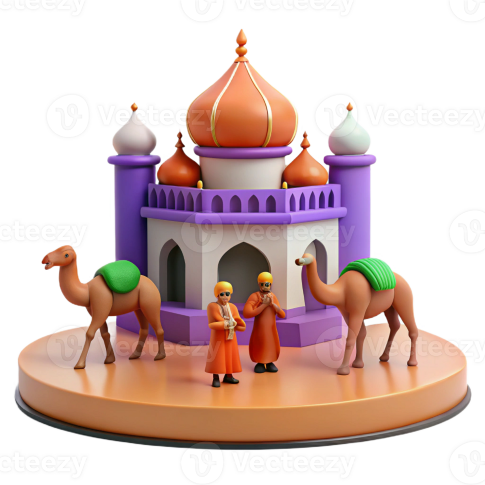 3d render do uma mesquita com dois camelos e figuras png