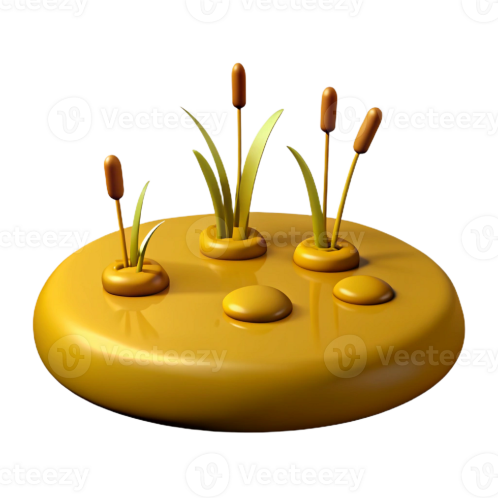 3D Render of a Small Pond with Cattails png
