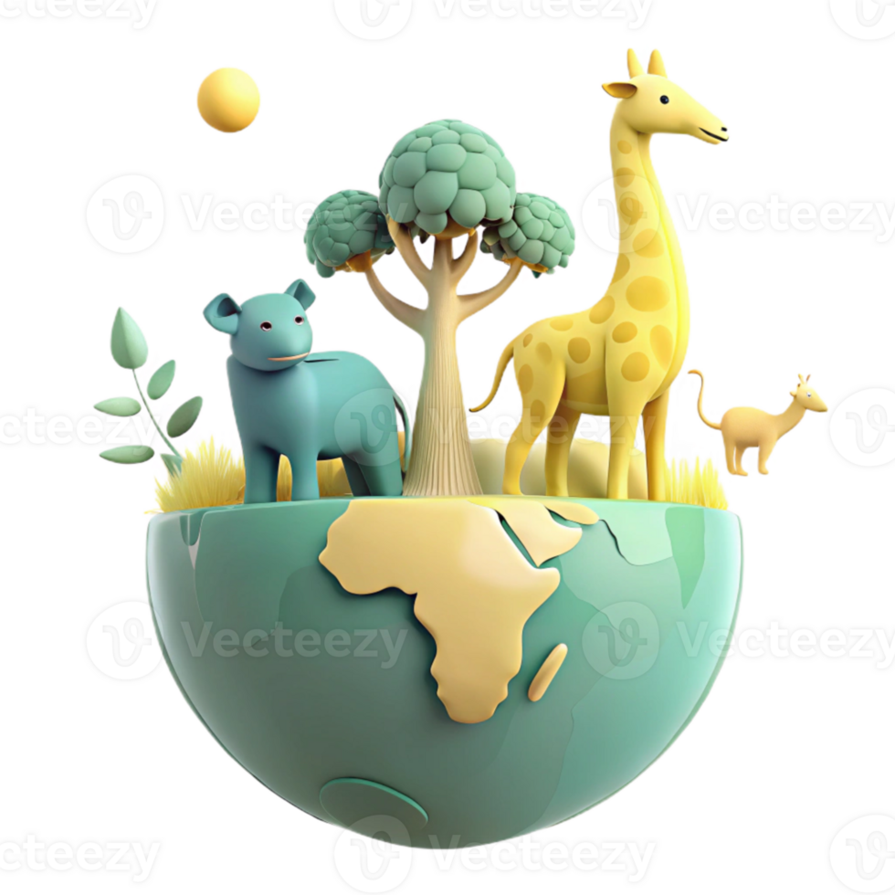 Cute Animal Illustrations on a Globe png