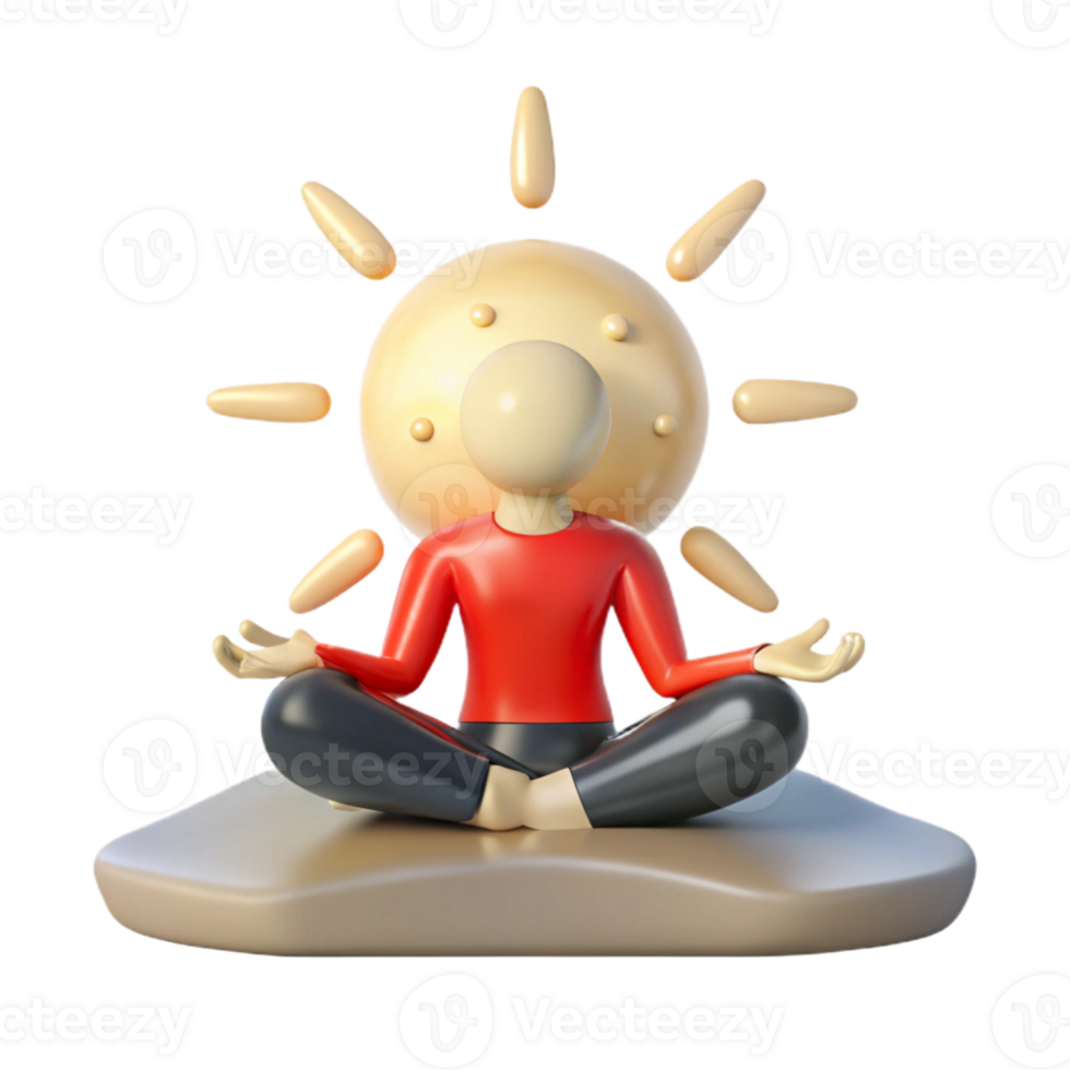 3D Render of a Person Meditating in a Yoga Pose with Sun png