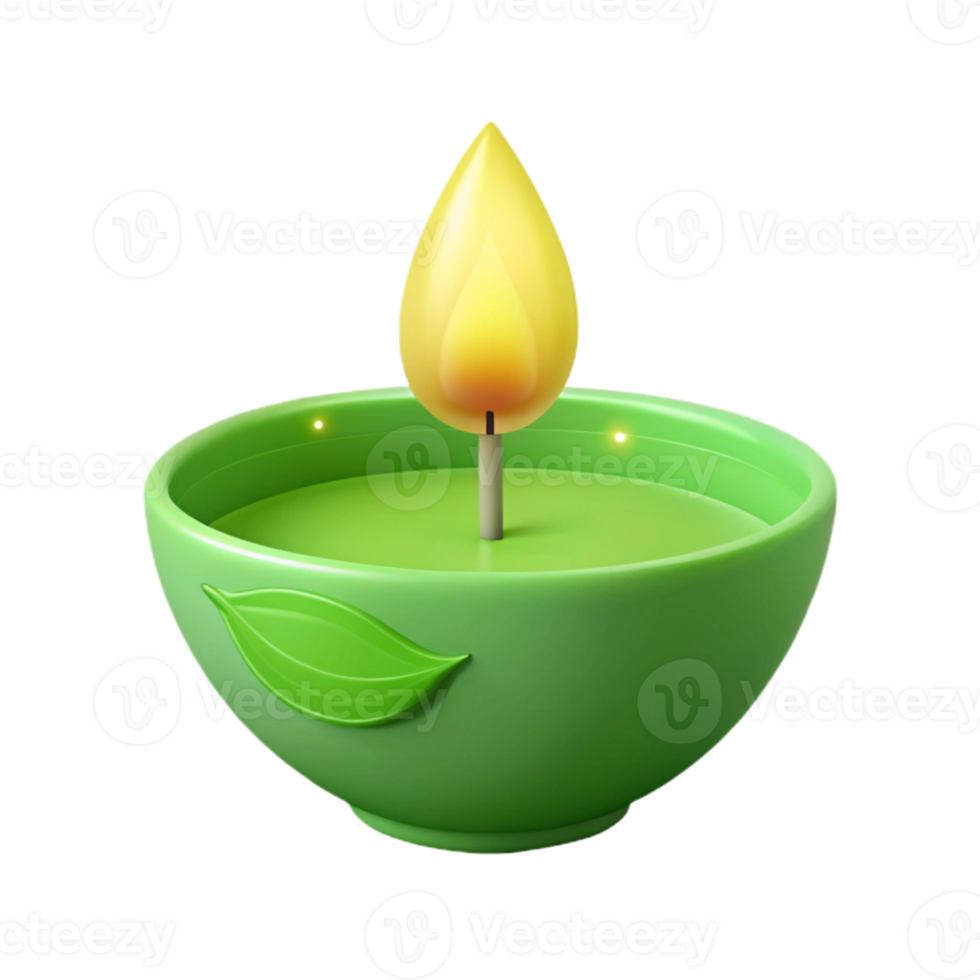 Green Candle in a Bowl with Leaf Design png