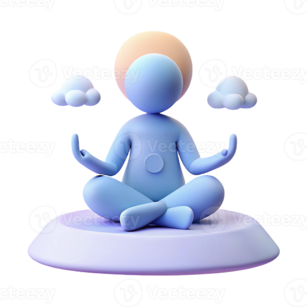 3D Render of a Person Meditating with Clouds png