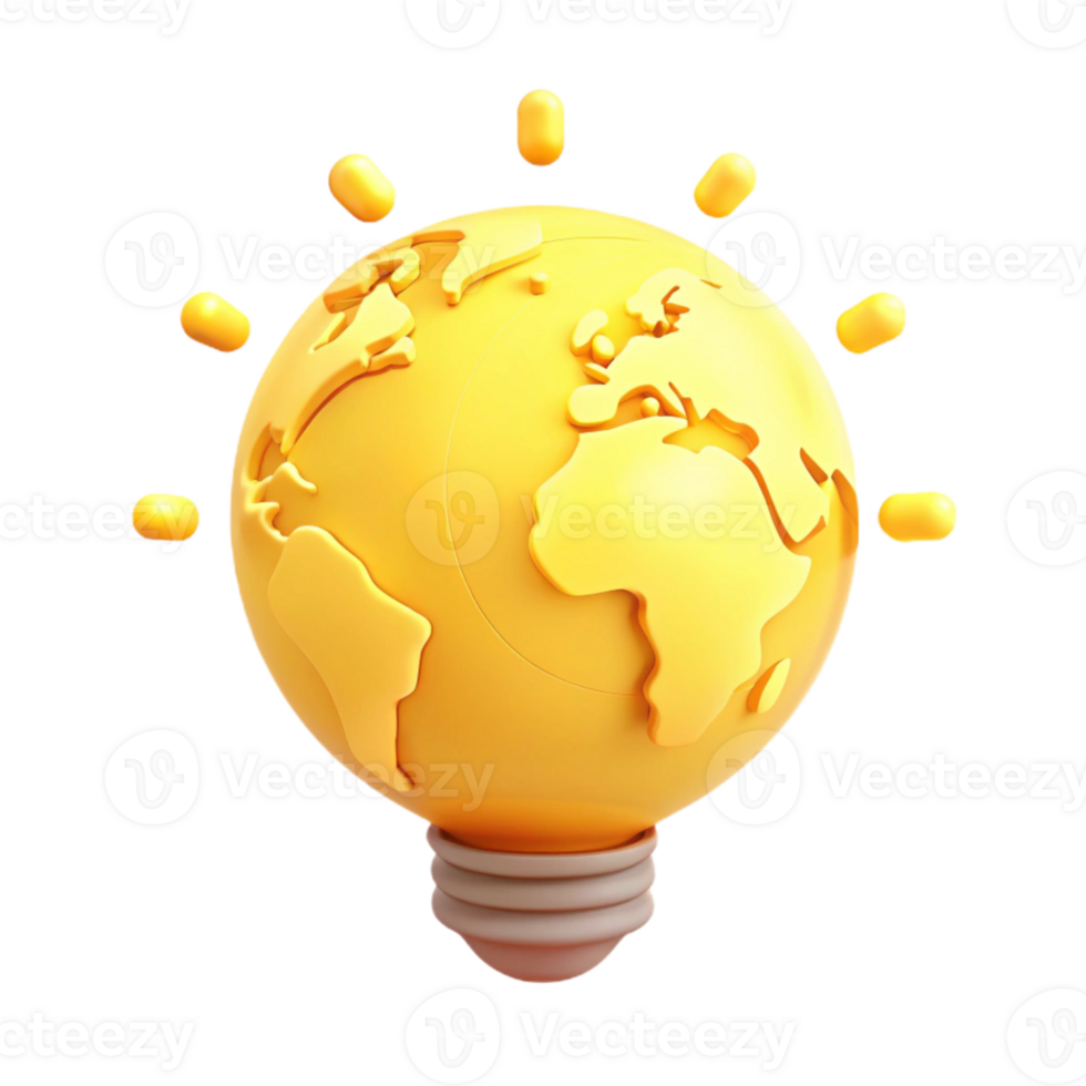 Global Ideas A 3D Illustration of the World as a Lightbulb png