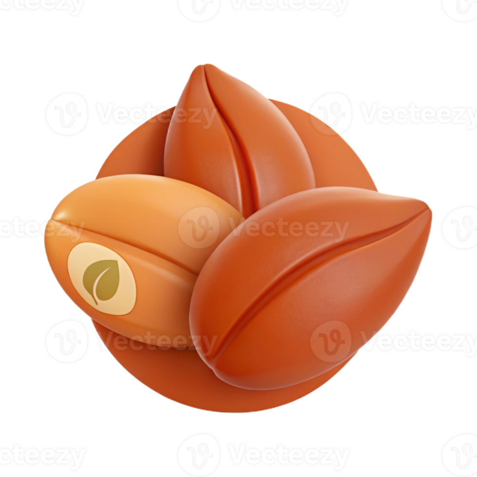 3D Rendered Coffee Beans with Leaf Logo png