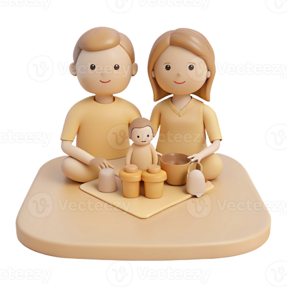 Happy Family Playing with Toys on a Blanket png