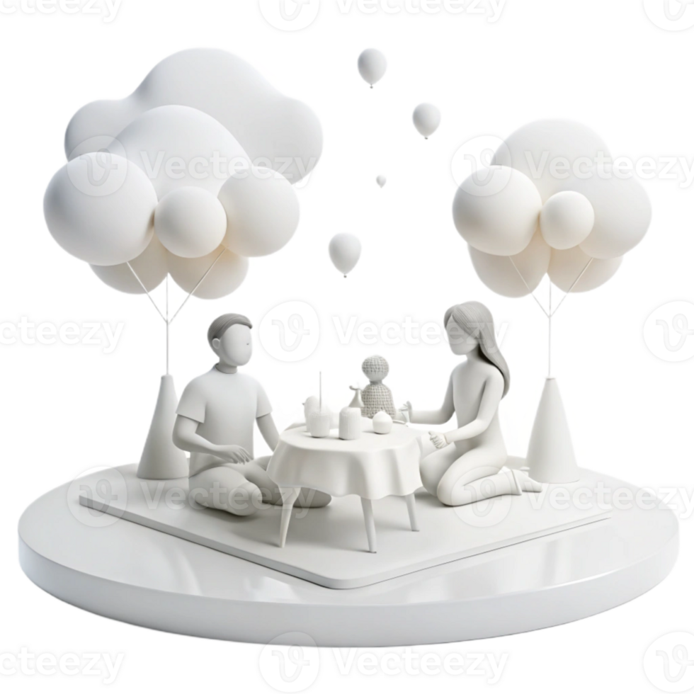 Couple Enjoying a Picnic under the Clouds with Balloons png