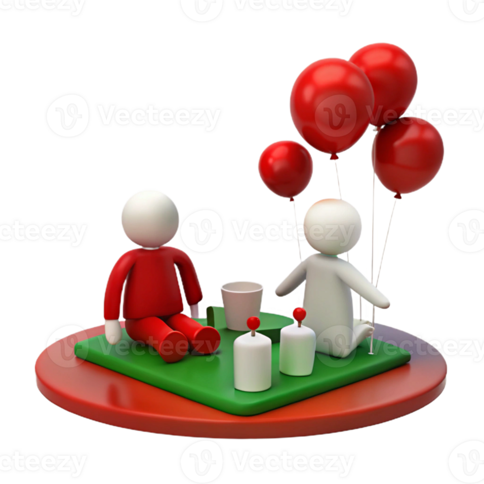 3D Render of Two Stick Figures Celebrating with Balloons png