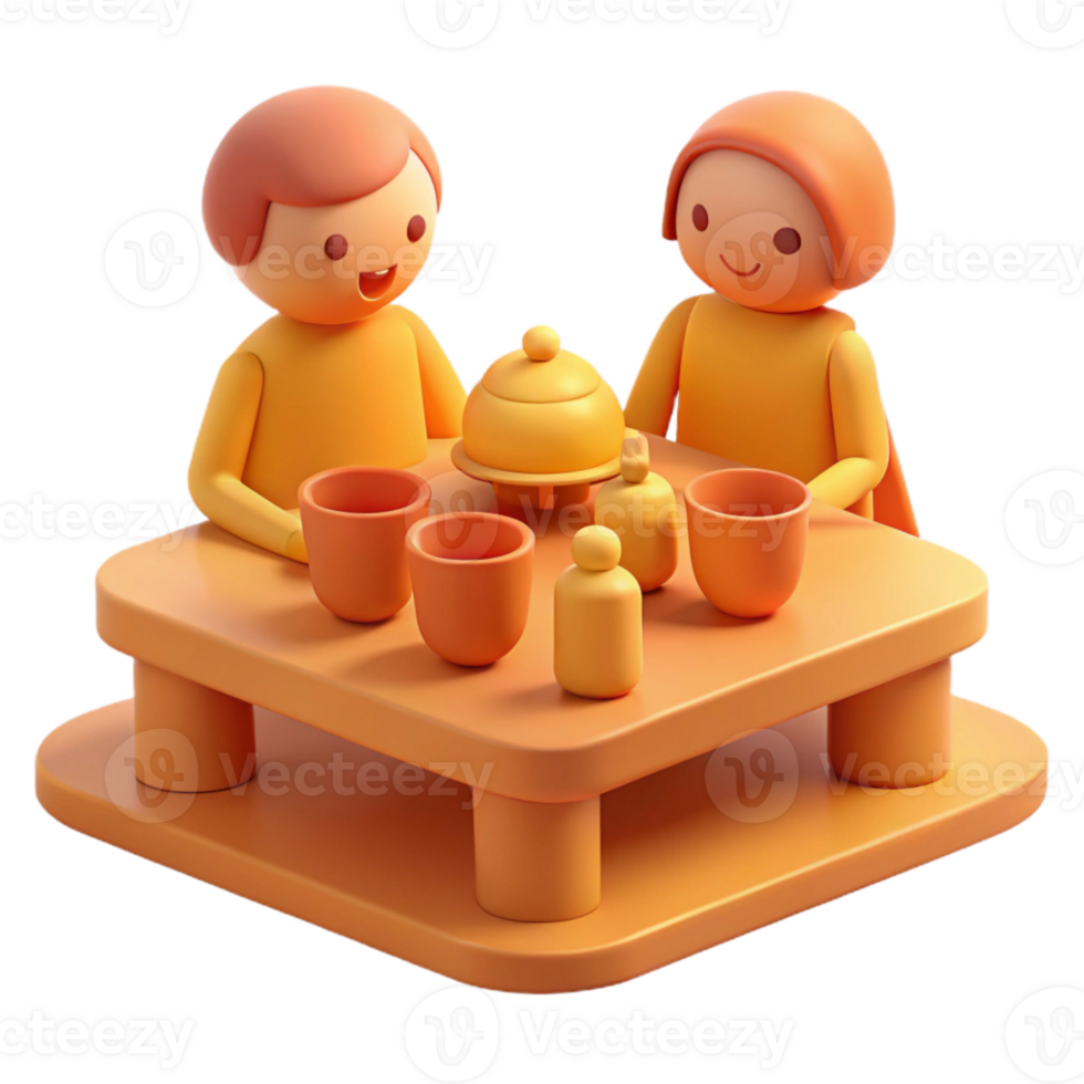 3D Rendered Illustration of Two Friends Enjoying a Tea Party png