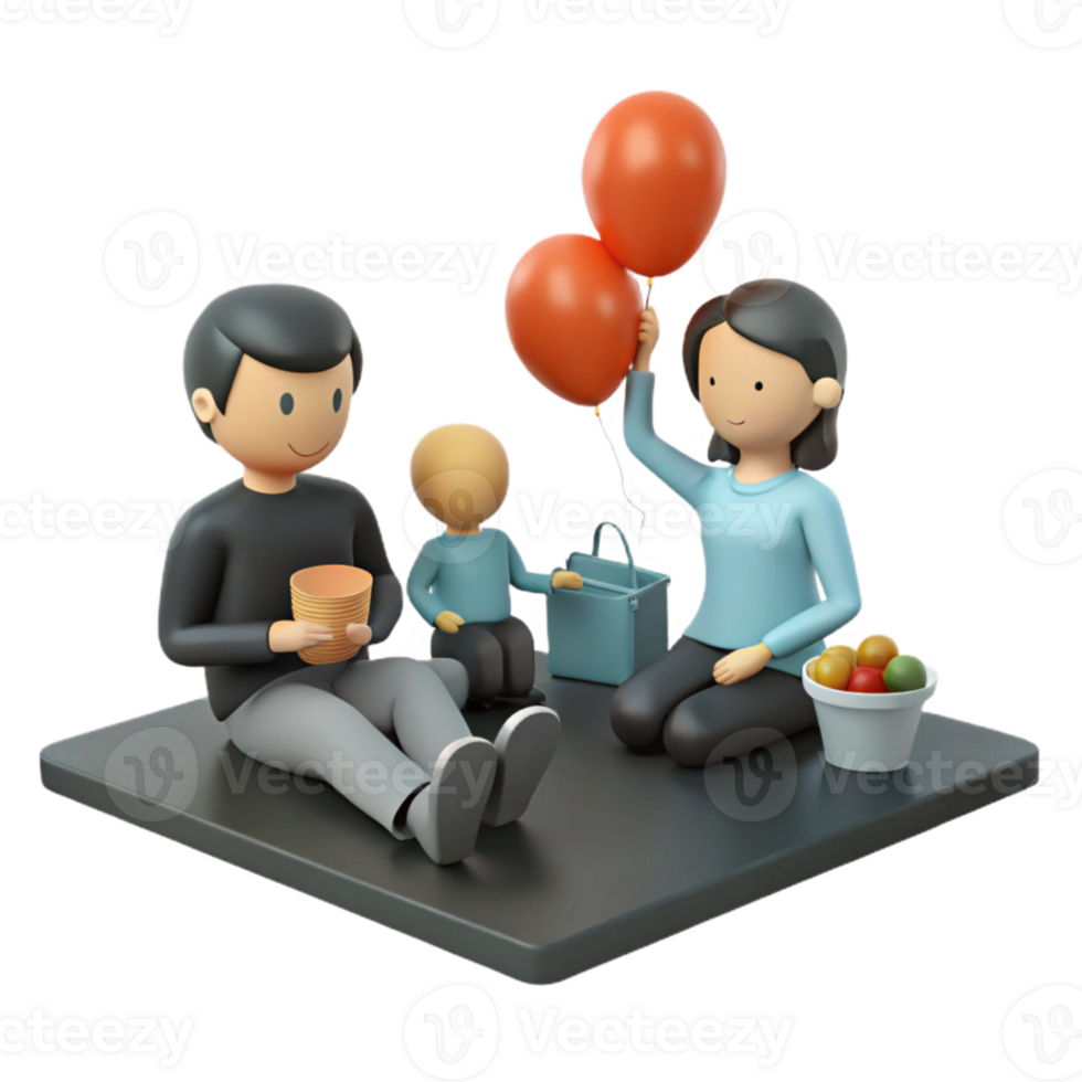 Family Picnic with Balloons and Snacks png