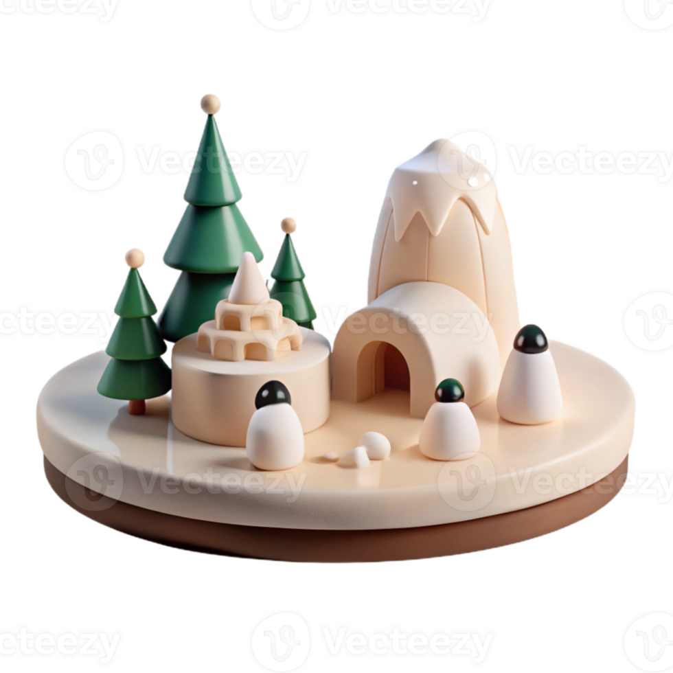 Snowy Winter Scene with Igloo and Trees png