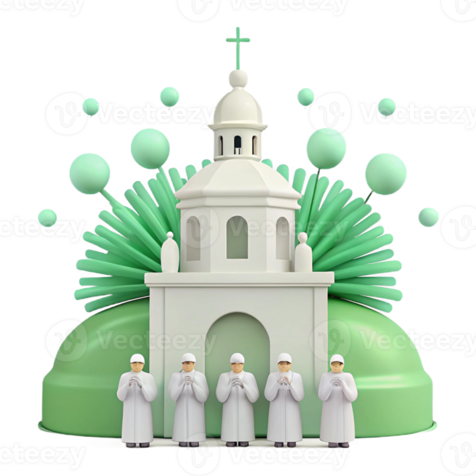 3D Illustration of a Church with People Praying png