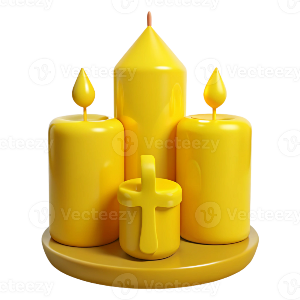 Three Yellow Candles with Cross on a Base png