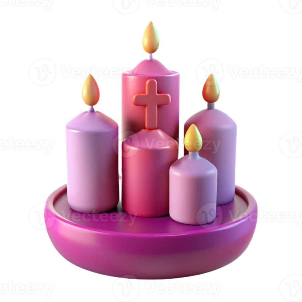 3D Render of Candles with Cross on a Tray png