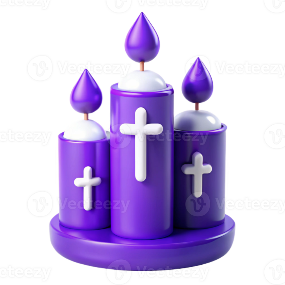 Purple Candles with Crosses on a Round Base png